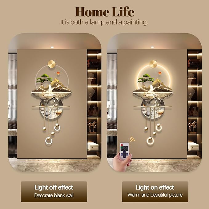 LED Light Decor Wall Art, 3D Art Wall Decor with Light, Decors Walls Sculptures Large 3D Art, Decors Walls Sculptures Lighting Modern, Plug-in Power Supply, Gold F, 23x53IN