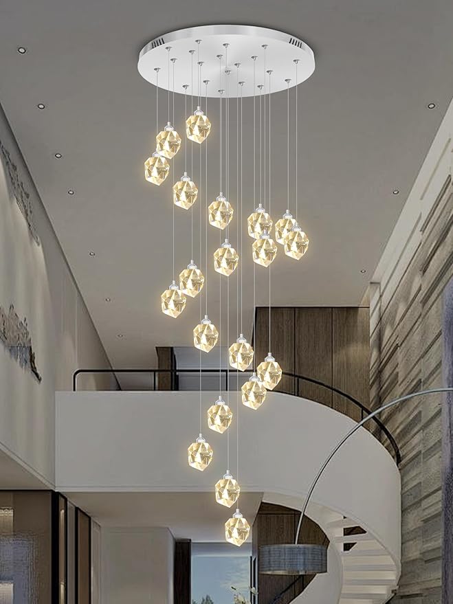 Large High Ceilings Chandeliers Modern Long Crystal Spiral Chandeliers,K9 Crystal Drop Chandelier for Staircase Foyer Entryway 20 Lights Silver D28XH135inch