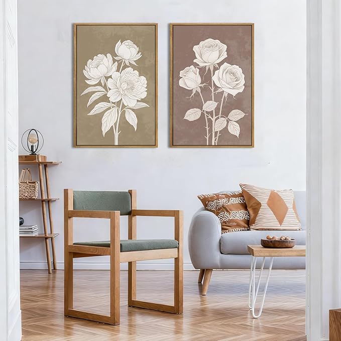 BINCUE Extra Large Neutral Botanical Wall Art Decor Floral Painting Flower Print for Living Room Bedroom Bathroom Dining Room 24" Lx36 W 3 Piece