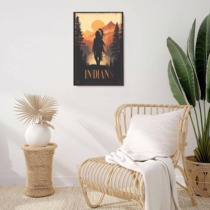 Native American Wall Art Indian Tribe Wall Decor Canvas Pictures Vintage Landscape Paintings Prints Traditional Artwork Framed Decorations For Bathroom Bedroom Living Room Office Gifts 16" x 24"