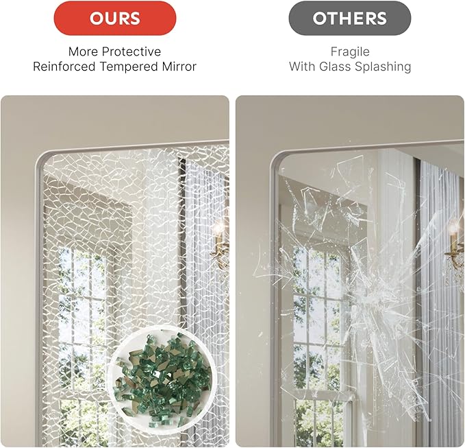 36x30"Bathroom Vanity Mirror for Wall, Aluminum Framed, Farmhouse Rectangle, Anti-Rust, HD Reflection Anti-Desilvering, Distortion Free, Tempered and Shatter-Proof Wall Mounted Mirror, Silver