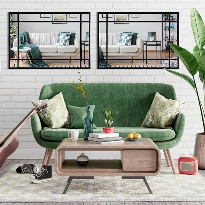 Black Rectangle Mirror, Farmhouse Decorative Wall Mirror for Entryway, Living Room, Bedroom, Hallway, Fireplace, Accent Wall Decor (Black1, 39'' x 27'')