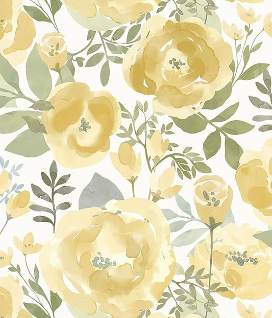 Orainege Floral Wallpaper Peel and Stick Wallpaper 16.9inx118.1in Self Adhesive Wallpaper Boho Contact Paper Removable Decorative Wall Paper for Bedroom Bathroom Shelf Liner Decor Vinyl,Yellow