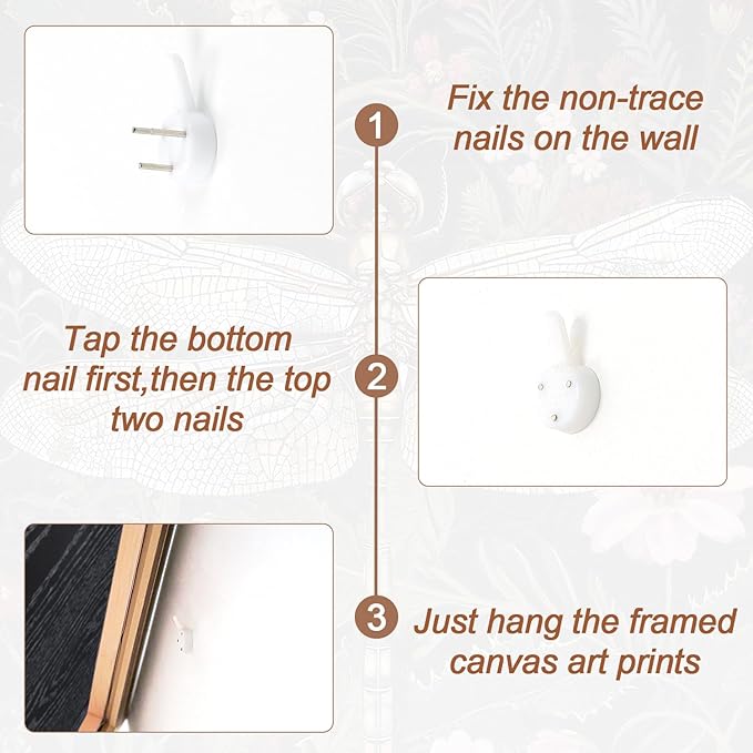 Aurlan Moody Boho Flowers Insect Framed Wall Art(16"x24"), 3PCS Dark Academia Cottage Core Whimsical Bee Butterfly Dragonfly Canvas Artwork, Abstract Vintage Floral Botanical Plant Decor for Home Office Bedroom