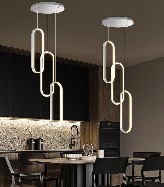 Modern Ring Chandelier LED Dimmable Ceiling Light for Kitchen Island Living Room Staircaes Dining Room Silver