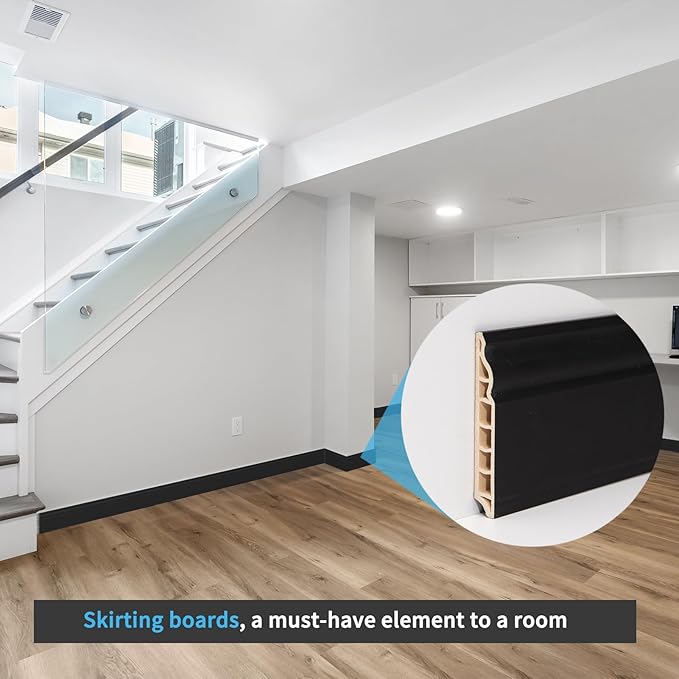 Art3d Wall Baseboard Molding Trim 8-Pack of 56 x 3.2 in., High Impact Polystyrene Skirting Board - Installed with Glue - Black