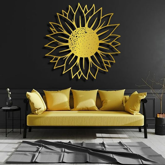 3D Metal Sunflower Wall Art, Sun Flower Home Decor, Housewarming Gift (19.6"Wx19.6"H/ 50x50 cm, Gold)