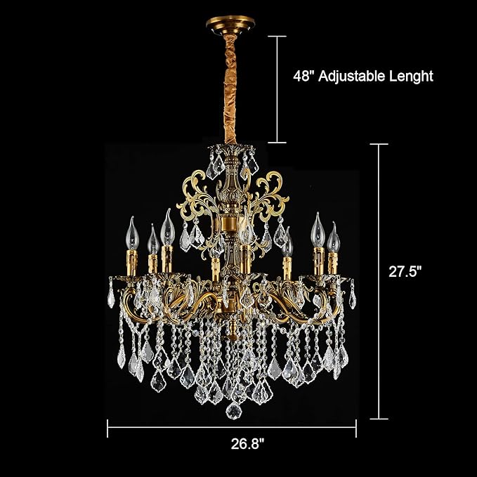8 Light Classic Traditional Candle-Style Crystal Chandeliers for Dining Room Living Room Bedroom entryway Antique Gold Finish