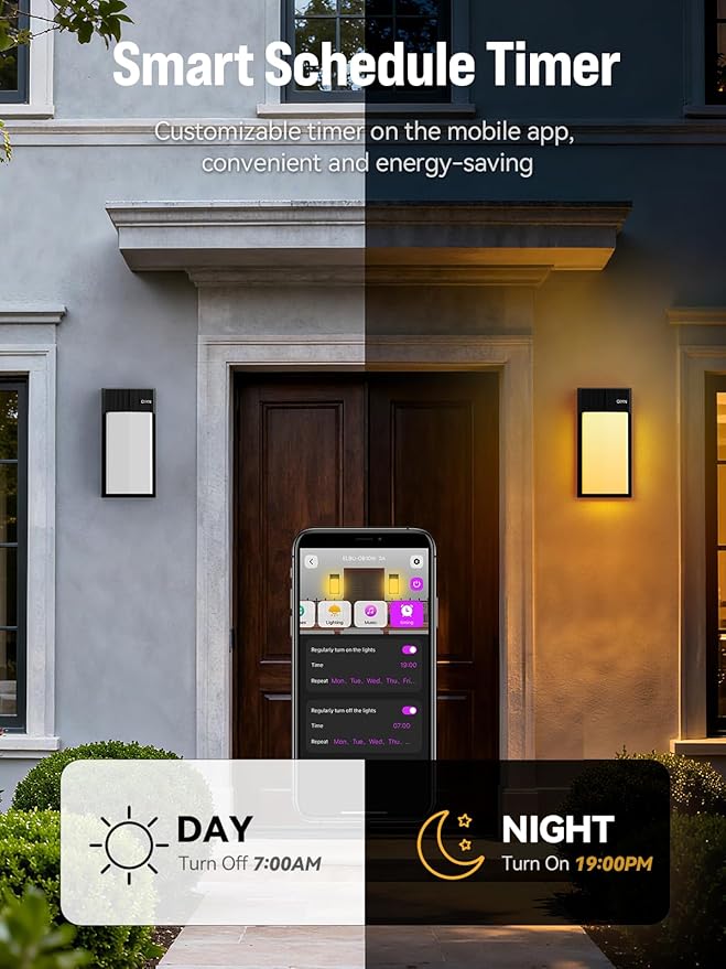 Outdoor Wall Lights 2 Pack, Smart LED RGBICWW Porch Lights Outdoor, Modern 1500LM Exterior Lighting Fixtures, IP65 Waterproof Color-Changing Wall Lamp for House, Patio, Garage, Yard