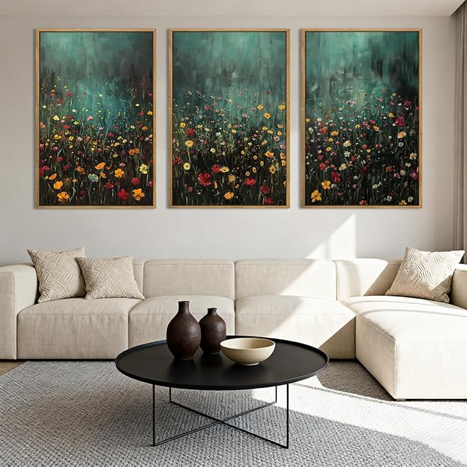 Anyzal Large Colorful Nature Floral Canvas Wall Art Framed Watercolor Wildflowers Illustration Prints Modern Botanical for Living Room Bedroom Office 16x24 Inch Set of 3