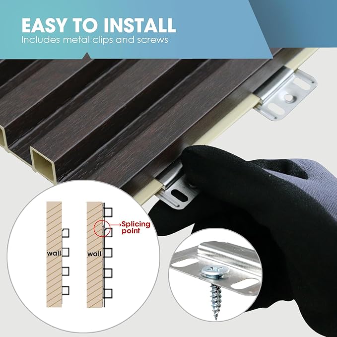 OUZUGIE WPC Acoustic Slat Wall Paneling, 8-Pack 114 x 6 Inches 3D Wall Panels for Interior Wall Decor,Living Room,TV Background,Study Room,Office Spaces,Bedroom,High Grille (Walnut)