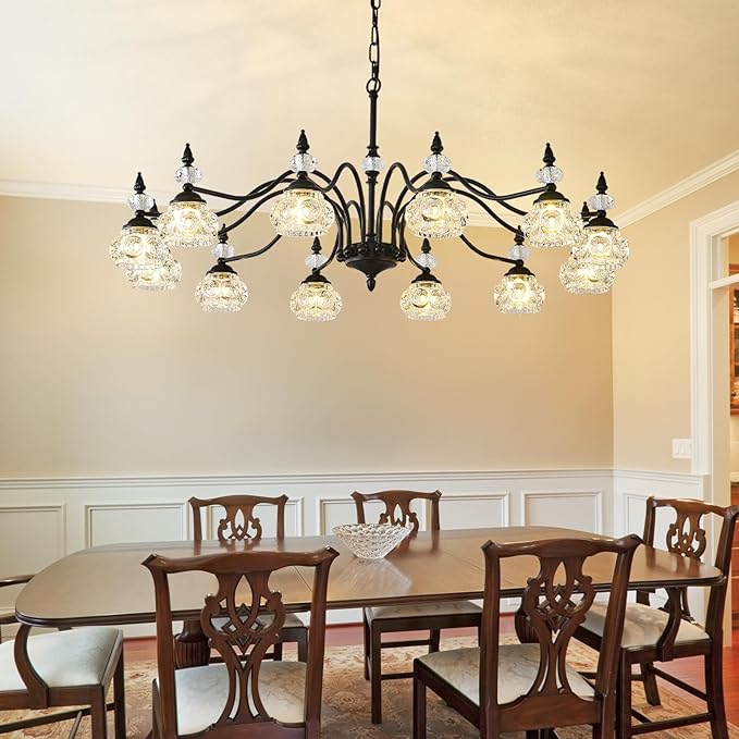 42 Inch Vintage Chandelier, 12-Light Crystal Chandeliers for Dining Room, Vintage Light Fixtures for Living Room, Kitchen Island, Foyer, Bedroom, Victorian Decor, G9