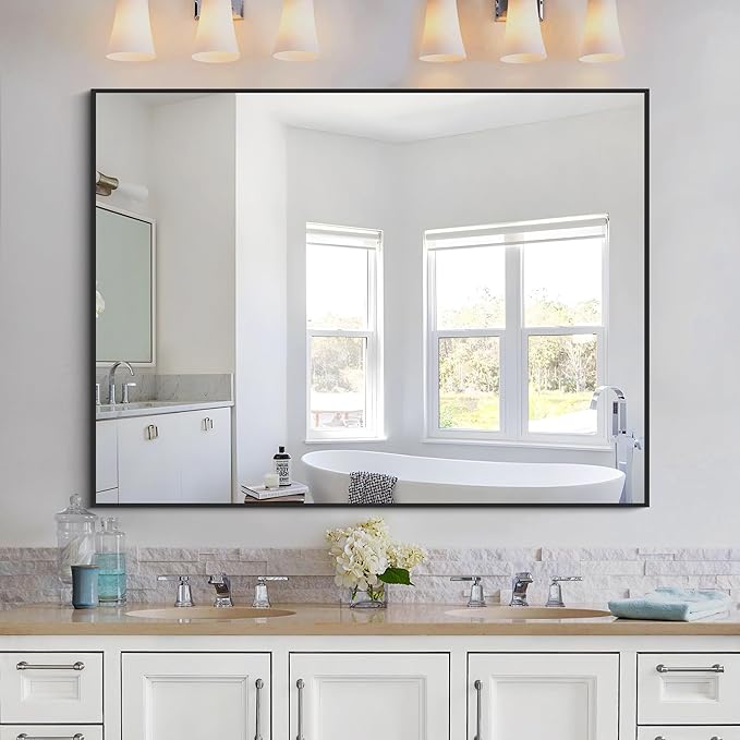 KOCUUY Bathroom Mirror Black, 48x36 Inch Rectangle Wall Mirror with Metal Frame, Black Vanity Mirror Modern Home Decor for Bathroom, Living Room, Farmhouse, Entryway, Hang Horizontal/Vertical
