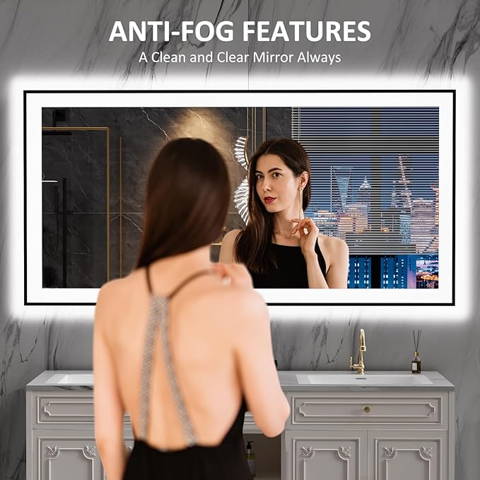 LOAAO 60"X30" LED Bathroom Mirror Black Framed, Anti-Fog, Dimmable, Lighted Bathroom Vanity Mirror for Wall, Memory Function, Tempered Glass