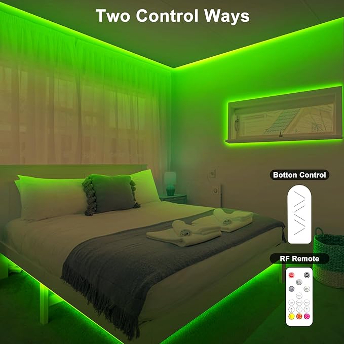 32.8ft Green COB Led Strip Lights with RF Remote, Dotless, Indoor, Dimmable, Adhesive Led COB Light Strip for Cabinet, Room, Bed, Paintings