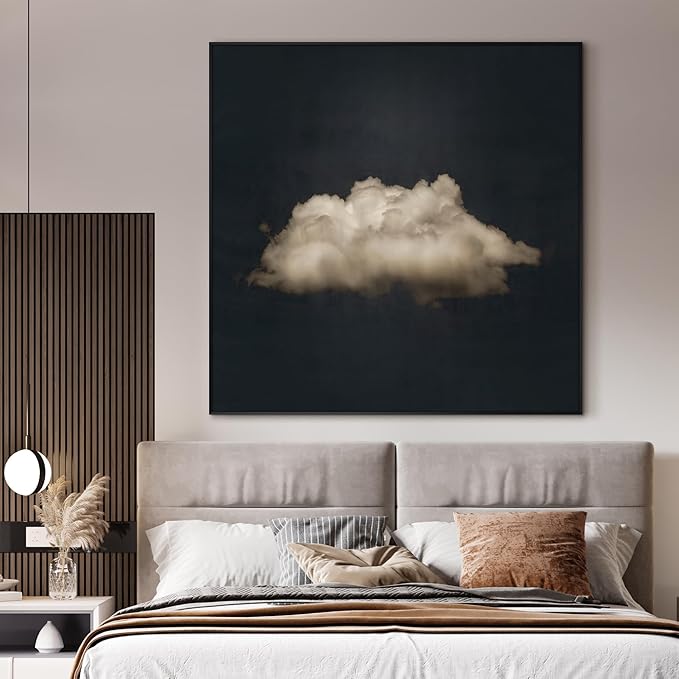 72"x72" XL Framed Wall Art - Vintage Cloud on Dark Background Minimalist (Frame Assembly Required)