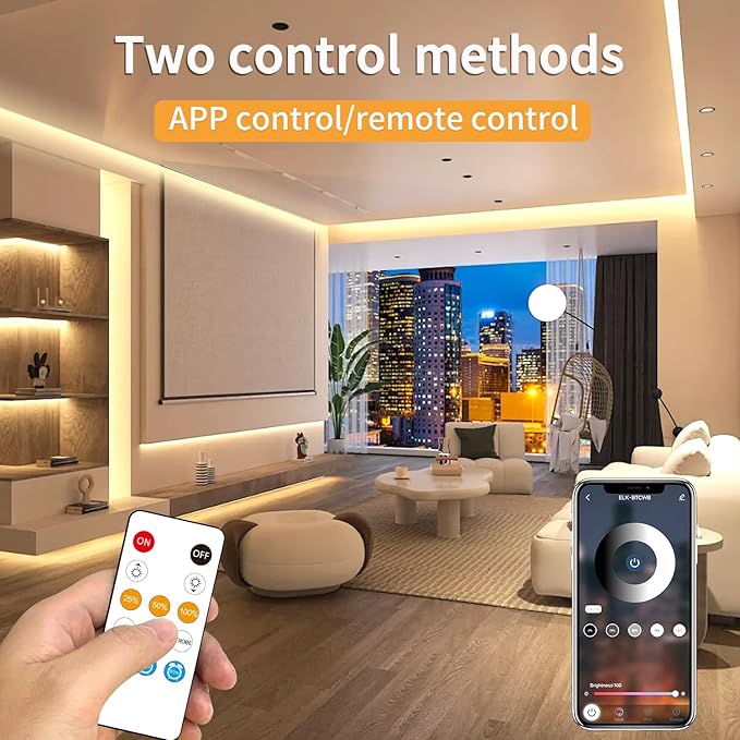 32.8ft COB LED Strip Lights Warm White Dimmable DC 24V 3000K Flexible LED Tape Light for Bedroom, with Remote and app Control LED Tape Lights,for DIY Home Decoration