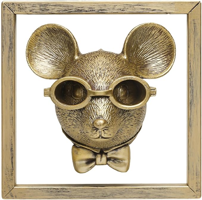 Newinhome Animal Heads Wall Decoration (Gift Metal Frame) Resin Animals Sculptures Head Wall Hanging Decor Gold vintage Wall Sculpture for Living Room Bedroom Office(Rat)