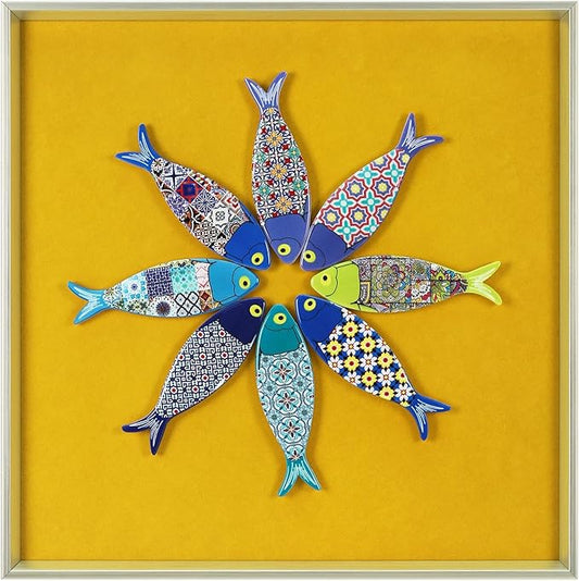 FOLKOR LIFE Vintage Wall Art Decor, Framed Wall Sculptures Art with Embossed Intricate Fish Design for Home Decor, Dining Room Décor, Coffee Shop, Housewarming Gifts for New Home, 8.1 * 11.2"