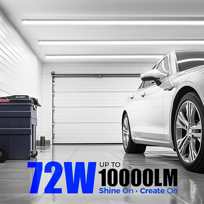 Barrina 8FT LED Shop Lights Fixture, T8 72W 10000lm 5000K, Daylight White, Clear Cover, V Shape,Tube Light, Hight Output, Bulbs for Garage, Warehouse, Plug and Play, 6 Packs