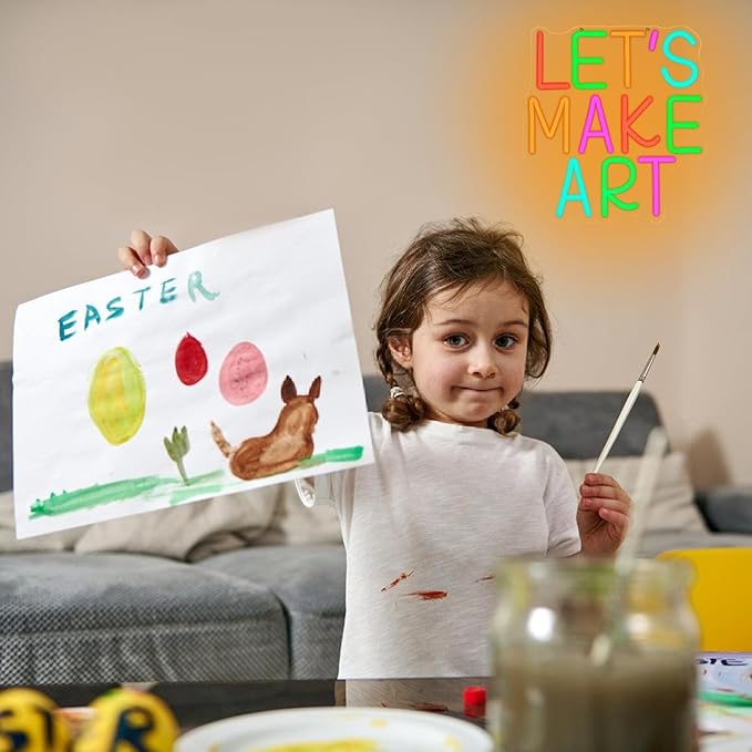 Let's Make Art Neon Sign Art Neon Light for Wall Decor Colorful Letter Led Neon Signs Classoom Led Neon Lights for Calssroom Decoration