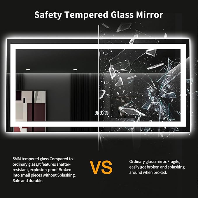 LOAAO 60X36 LED Bathroom Mirror with Lights, Anti-Fog, Dimmable, Backlit + Front Lit, Lighted Bathroom Vanity Mirror for Wall, Memory Function, Tempered Glass, ETL Listed