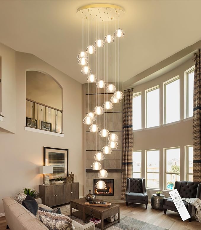 25-Lights Modern Chandeliers for High Ceiling Large Crystal Chandeliers LED Long Handing Light Fixture for Hallway Foyer Staircase 3000K
