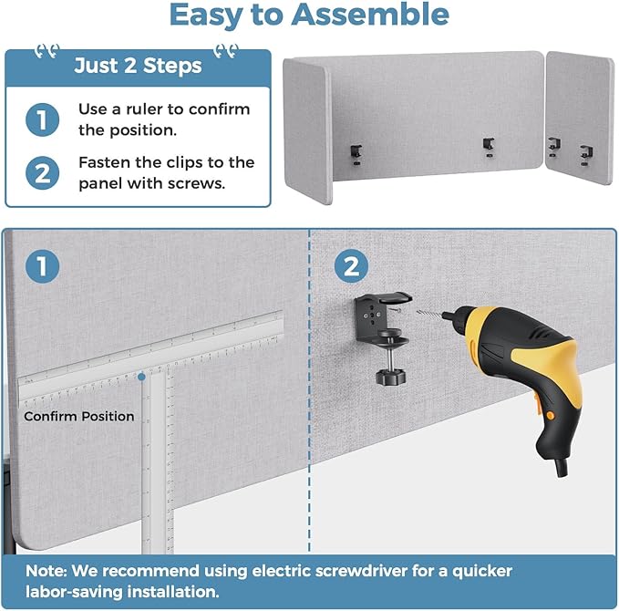 47.2 Inch Desk Divider Panels Set, Acoustic Divider Panel for Privacy, Fabric Wrapped Room Dividers for Office, Easy Assemble, Light Grey