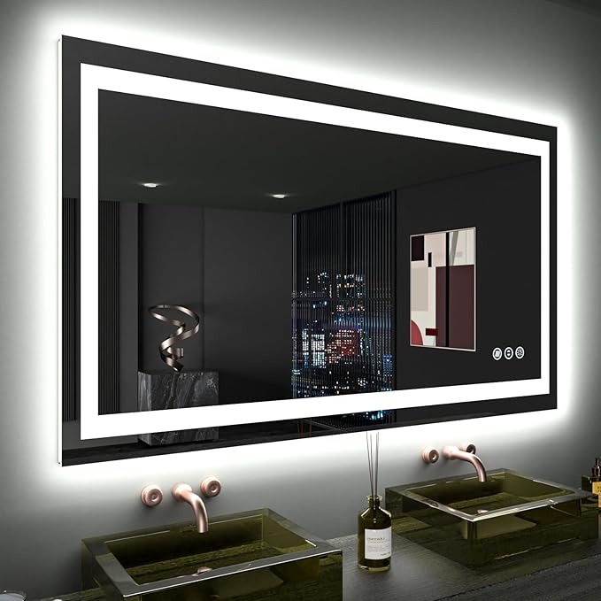 LOAAO 48"X28" LED Bathroom Mirror with Lights, Anti-Fog, Dimmable, Backlit + Front Lit, Lighted Bathroom Vanity Mirror for Wall, Memory Function, Tempered Glass, ETL Listed