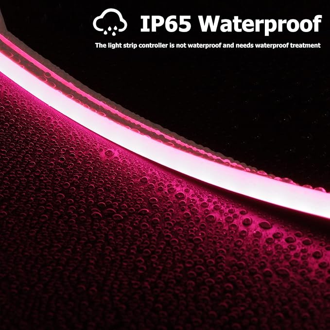 Neon Rope Lights, 16.4ft Rope Lights with Dimmable Remote and Adapter, Waterproof Flexible Smart Led Strip Lights for Bedroom, Super Bright, DIY Neon Sign, Indoors Outdoors Wall Decor, Pink