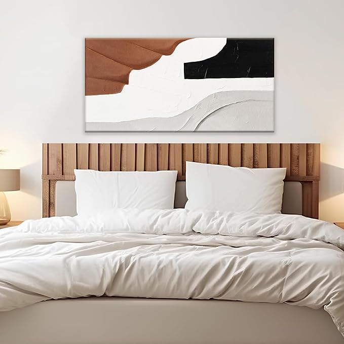 Canvas Art Wall Decor Artwork Black And White Geometric Color Block Abstract Wall Decor Brown Paintings Home Modern Bedroom Art Bathroom 20" X 40" Ready To Hang