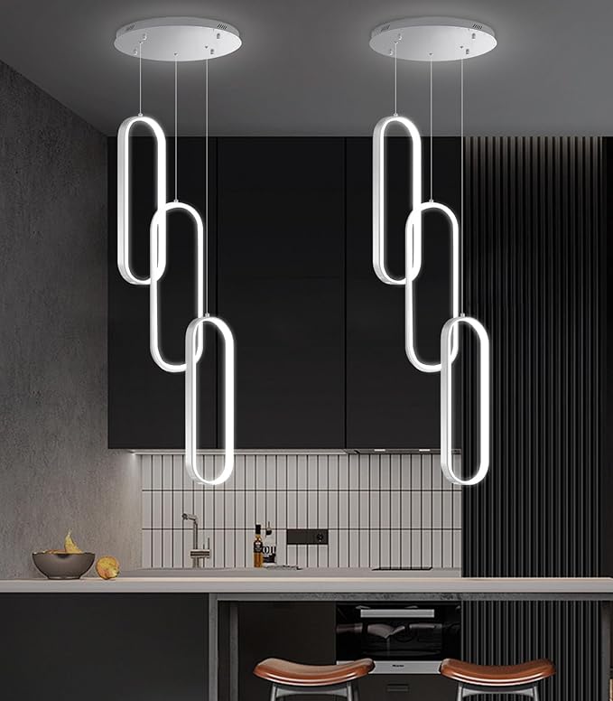 Modern Ring Chandelier LED Dimmable Ceiling Light for Kitchen Island Living Room Staircaes Dining Room Silver