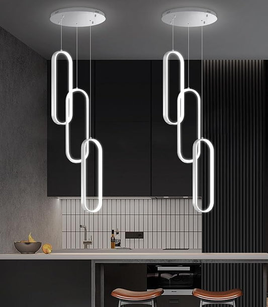 Modern Ring Chandelier LED Dimmable Ceiling Light for Kitchen Island Living Room Staircaes Dining Room Silver