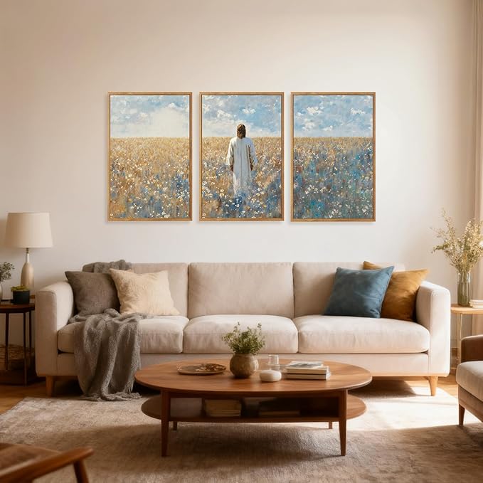 CHDITB Inspirational Jesus Framed Canvas Wall Art Set, Christian Spiritual Wall Decor, Modern Divine Artwork Painting, Vintage Religious Art Prints for Living Room Bedroom Church Decoration 16"x24"x3