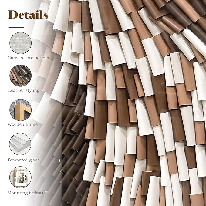 BrightA The Texture Leather Collage Craft Painting With A Contrast Of Brown And White Colors Adds An Artistic Atmosphere And Style To The Space 27.5"x39.4"