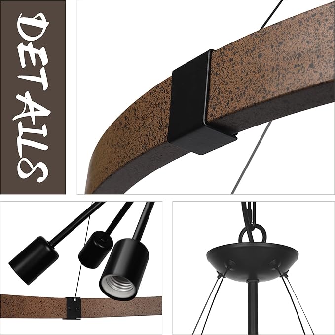 31.5'' Farmhouse Chandeliers for Dining Room, Rustic Wagon Wheel Chandelier for Entryway, Sputnik Light Fixture for Breakfast Area Stairwell Bedroom Foyer, Vintage Rust and Black Finishe