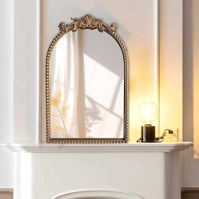 Arendahl Traditional Vintage Arch Mirror, 20" X 30" Baroque Ornate Accent Wall Mirrors Decorative Beaded Frame for Bathroom Sink, Entryway, Bedroom Vanity, Over Mantel Fireplace Wall Decor