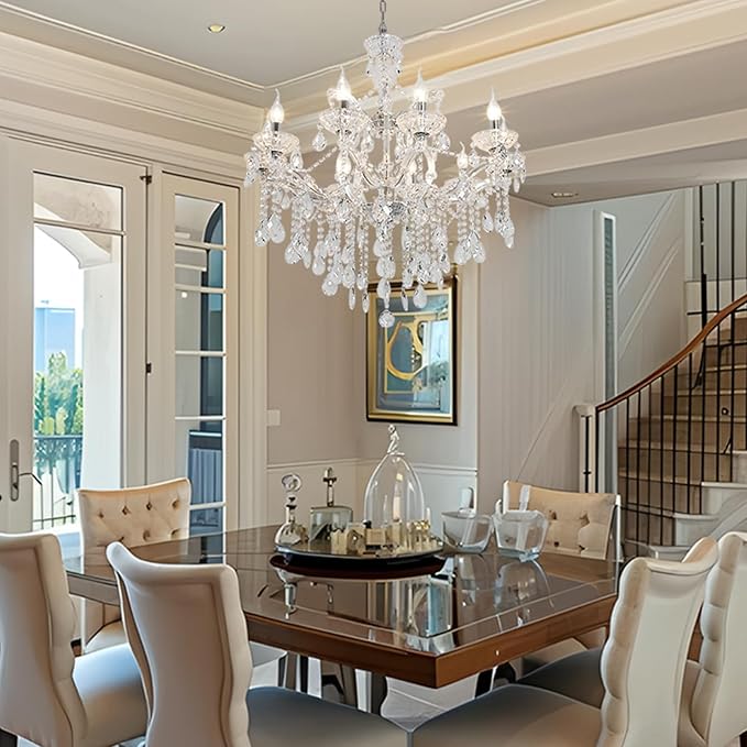 Modern Crystal Chandelier Light Maria Theresa Clear Chrome Chandeliers 10-Light Candle Hanging Light Fixture for Bedroom Princess, Dining Room, Living Room, Entryway D29.5