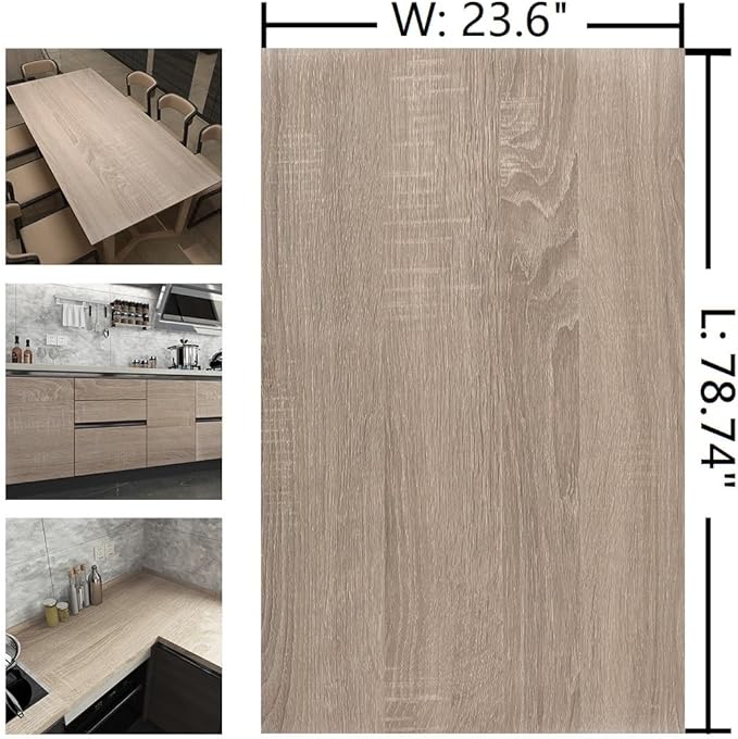 Light Wood Contact Paper Peel and Stick Oak Wood Wallpaper 23.6"x78.74" Brown Gray Textured Wood Grain Contact Paper for Countertops Kitchen Cabinets Waterproof Self Adhesive Furniture Wood Vinyl Wrap