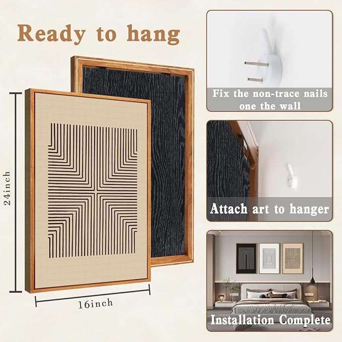 Anyzal Abstract Modern Wall Art Framed Brown and Black Illustration Wall Decor Minimalist Neutral Art Prints for Living Room Bedroom Office 16x24 Inch 3 Pieces