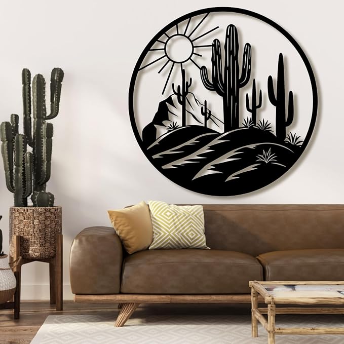Metal Cactus Wall Decor,Southwestern Wall Art Metal,Metal Desert Wall Art,Metal Cactus Outdoor Decor,Natural Themed Home Decor,Metal Cactus Yard Art (Style 2, 47 L" x 47 W" / 120 x 120 cm)