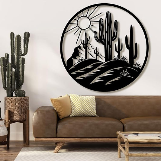 Metal Cactus Wall Decor,Southwestern Wall Art Metal,Metal Desert Wall Art,Metal Cactus Outdoor Decor,Natural Themed Home Decor,Metal Cactus Yard Art (Style 2, 35 L" x 35 W" / 90 x 90 cm)