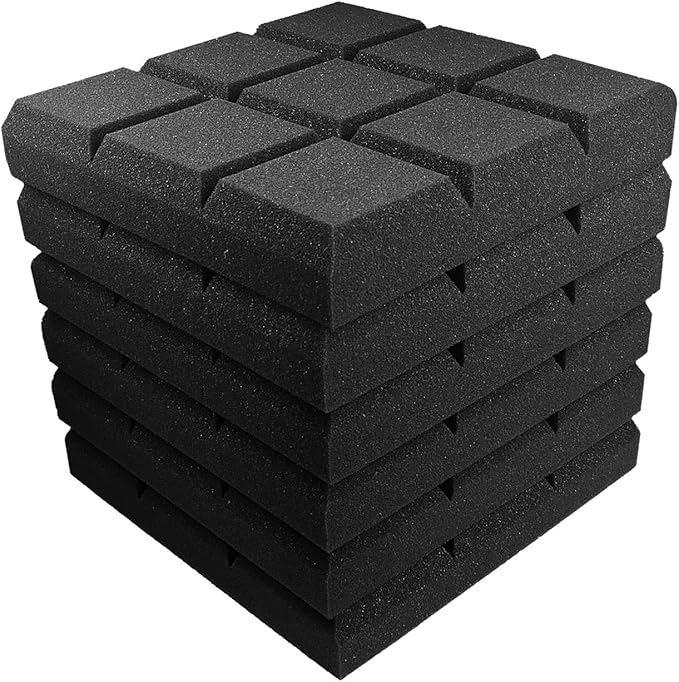 JBER 24 Pack 2" X 12" X 12" Acoustic Foam Panels,Soundproofing Wall Studio Foam Panels Wedges,Sound Insulation Absorbing Acoustic Treatment,9 Blocks Beveled Square Fireproof Design - Black