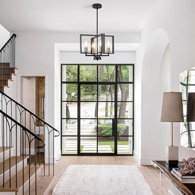 16 '' Antique Spray Farmhouse Gold Chandelier, 4-Light Modern Rustic Lighting Fixture Modern Industrial Ceiling Light for Dining Room, Foyer, Living Room, Kitchen Island, Entryway