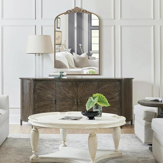 Micasso Ornate Antique Gold Mirror: 24"x 36" French Baroque Arched Mirror - Traditional Vintage Mirrors for Wall/Mantel/Entryway/Bathroom/Hallway - Home Decor for Living Room