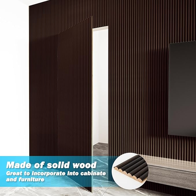 Art3d Fluted Wood Panel for Wall and Ceiling, Beaded Accent molding for Home Decoration, Pack of 4pcs + 1pc End-Trim, Size 108 x 5.7in.- Beaded Smoked Oak