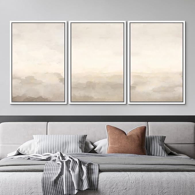 MUDECOR Framed Canvas Print Wall Art Abstract Prints Minimalist Modern Art Neutral Home Decor for Bedroom - 16"x24"x3 White