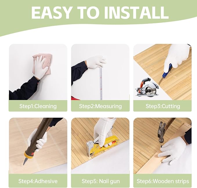 Bamboo Wall Panels for Interior Decor(48"H x 96"L)Natural Wainscoting Panels Wall Paneling for Living Room, Tiki Bar, Kitchen, Ceiling Tiles, Pole Wrap Wood Roll, Bedroom