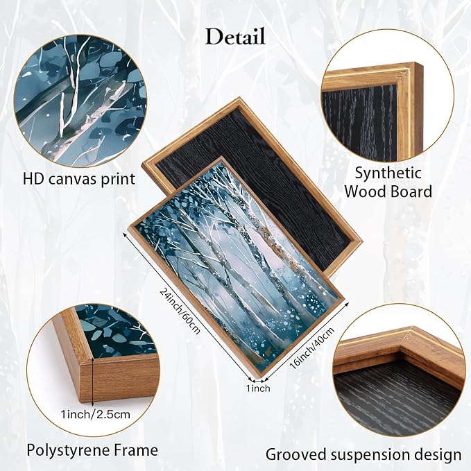 CHDITB Birch Trees Framed Canvas Wall Art Set, Blue Tree Abstract Nature Wall Decor,Blooming Birch Dreamy Forest Wall Painting, Vintage Landscape Art Prints for Living Room Bedroom Office-16 x24 x3