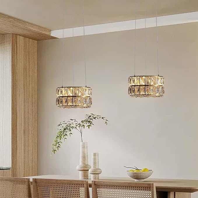 Led 11.8" Gold Ring Crystal Chandelier, Modern Dimmable Chandeliers Lighting and Hanging Adjustable, LED Round Ceiling Light Fixtures for Dining Room Living Room